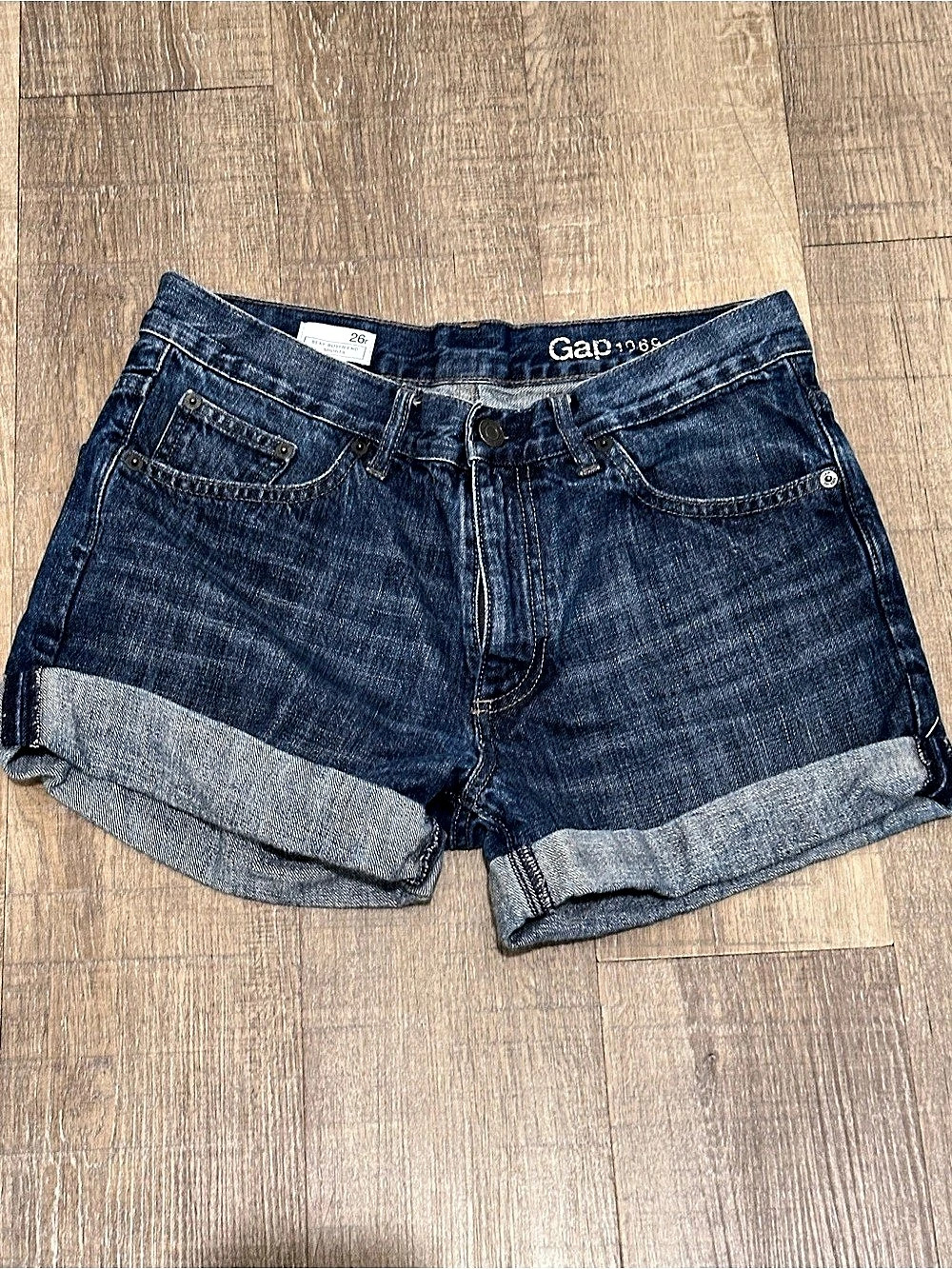 Gap 1969 Sexy Boyfriend Rolled Denim Shorts Blue Waist 26